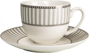 BONE CHINA CUPS & SAUCERS WITH GREY STRIPES (4)